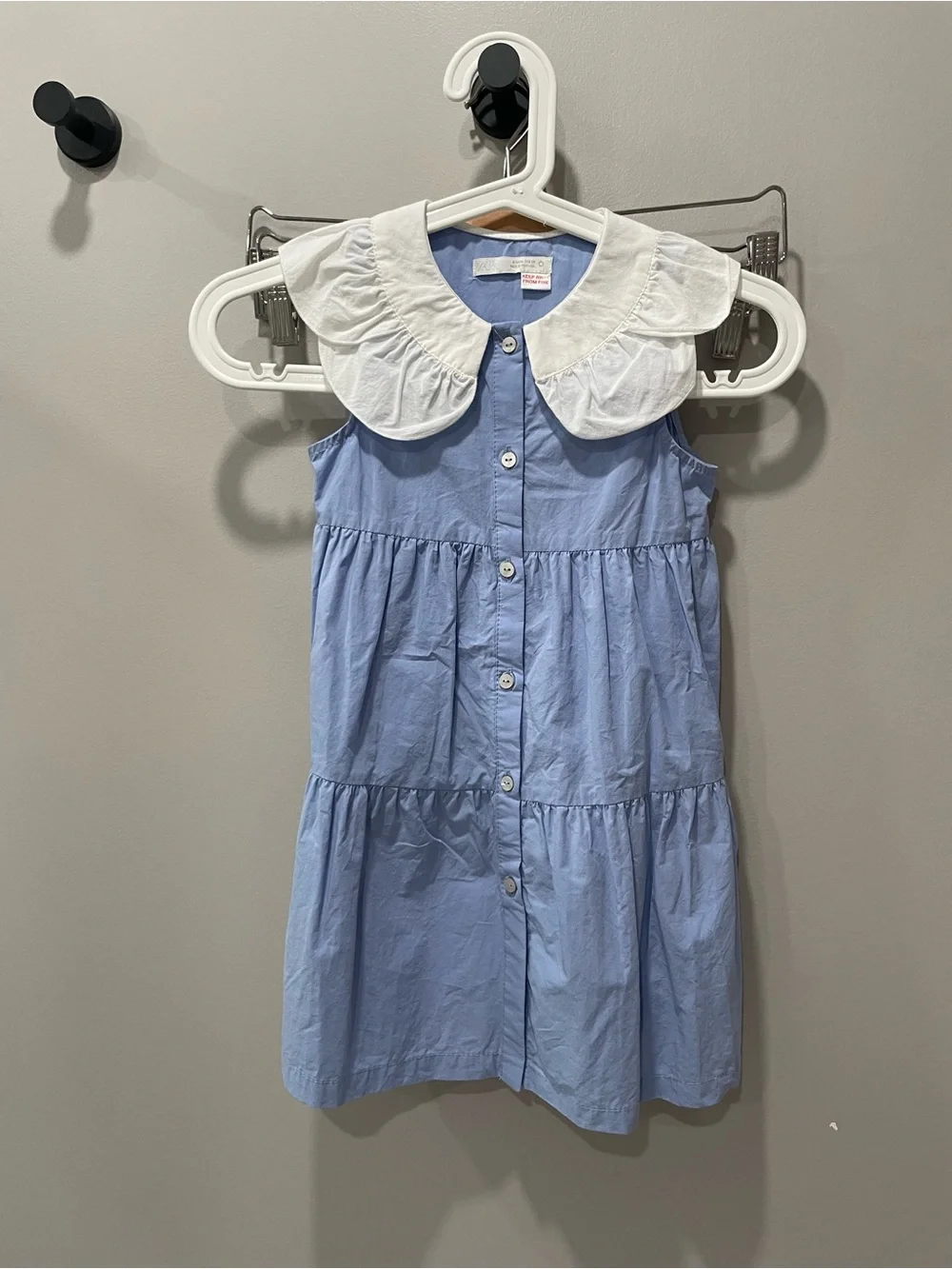 Zara Light Blue Tiered Cotton Dress with White Peter Pan Collar